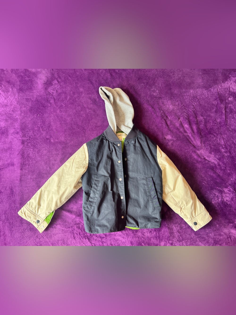 Bellerose Two-Tone Hooded Jacket - Black & Cream with Green interior lining Size